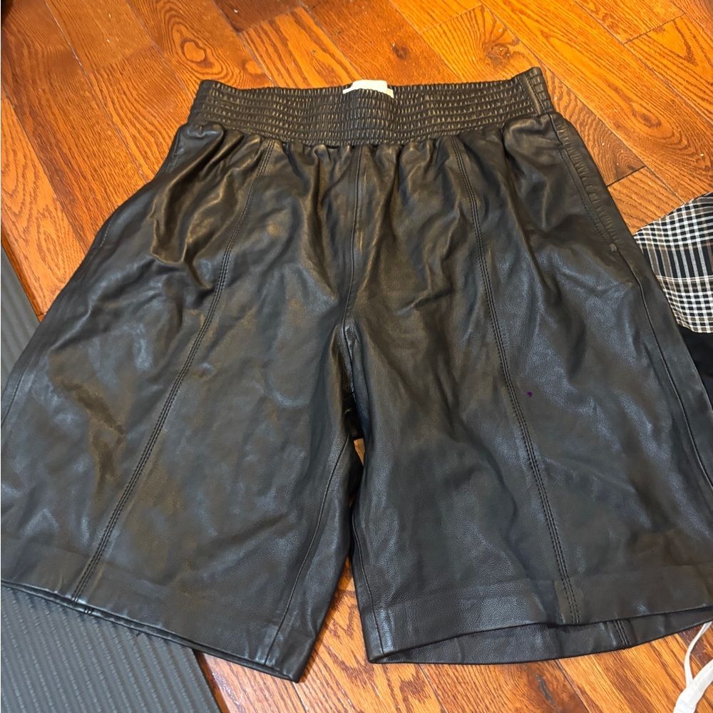 Frame Black Leather Shorts small